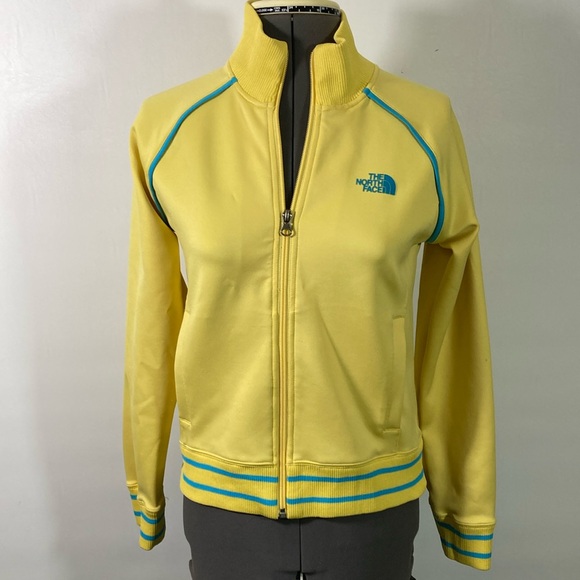 The North Face Other - The North Face Jacket Girl’s Size L/G Yellow w Blue Stripe Ribbed Neck Cuffs Hem